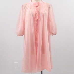 Vintage 50s Barbie Chiffon Housedress Robe Gown Pink